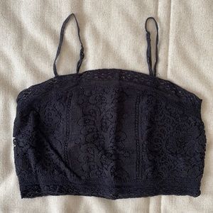 Lace crop top with adjustable straps // BLACK